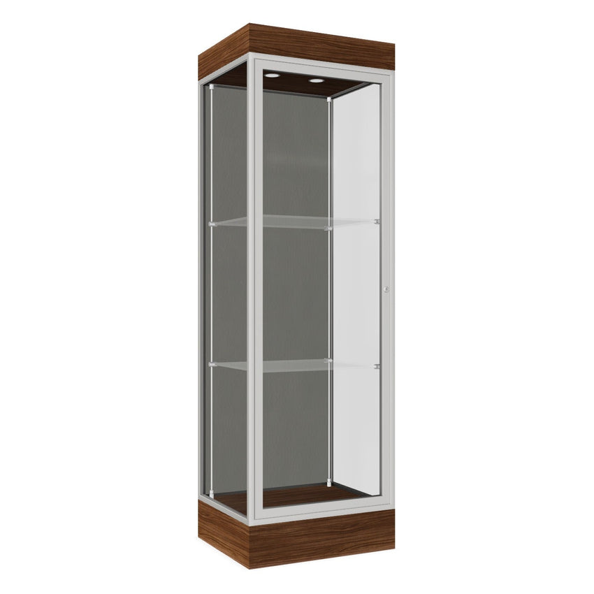 Ghent Edge Floor Display Case Lighted 6"H Laminate Base Finish, Aluminum Frame - 76"H x 24"W x 20"D (91LFXX) - SchoolOutlet