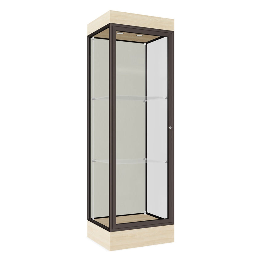 Ghent Edge Floor Display Case Lighted 6"H Laminate Base Finish, Aluminum Frame - 76"H x 24"W x 20"D (91LFXX) - SchoolOutlet