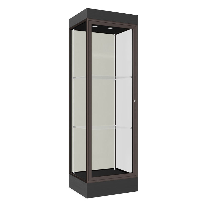 Ghent Edge Floor Display Case Lighted 6"H Laminate Base Finish, Aluminum Frame - 76"H x 24"W x 20"D (91LFXX) - SchoolOutlet