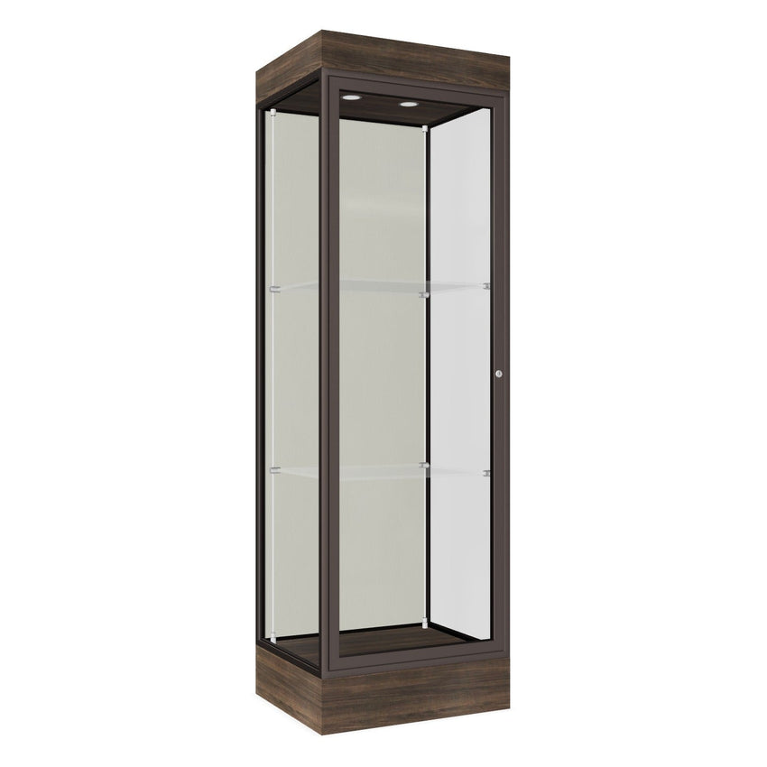 Ghent Edge Floor Display Case Lighted 6"H Laminate Base Finish, Aluminum Frame - 76"H x 24"W x 20"D (91LFXX) - SchoolOutlet