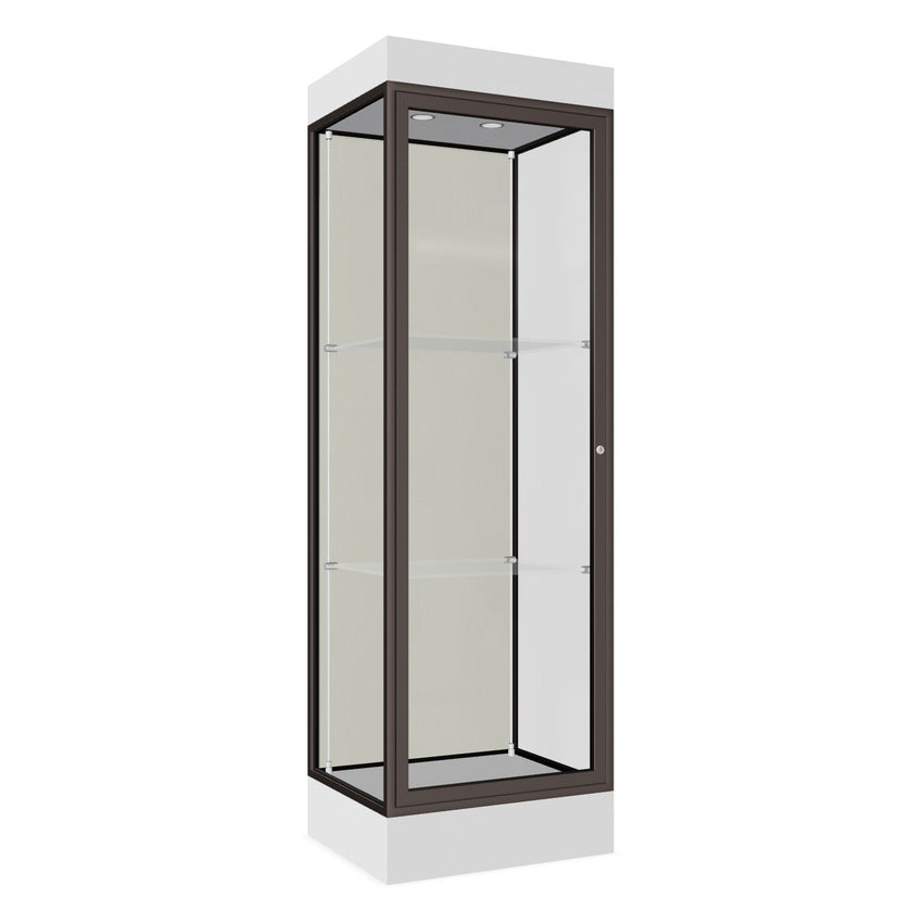 Ghent Edge Floor Display Case Lighted 6"H Laminate Base Finish, Aluminum Frame - 76"H x 24"W x 20"D (91LFXX) - SchoolOutlet