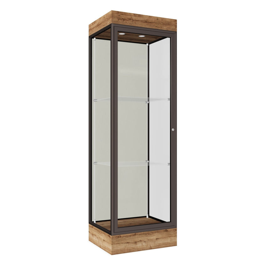 Ghent Edge Floor Display Case Lighted 6"H Laminate Base Finish, Aluminum Frame - 76"H x 24"W x 20"D (91LFXX) - SchoolOutlet