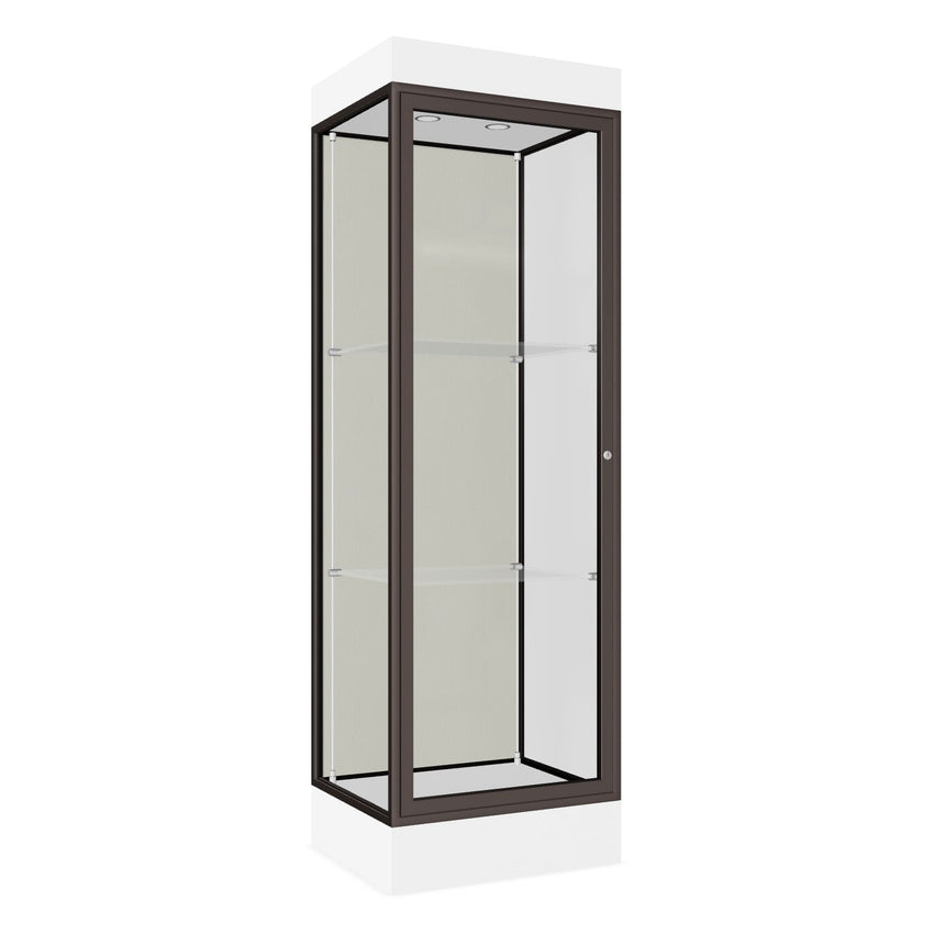 Ghent Edge Floor Display Case Lighted 6"H Laminate Base Finish, Aluminum Frame - 76"H x 24"W x 20"D (91LFXX) - SchoolOutlet