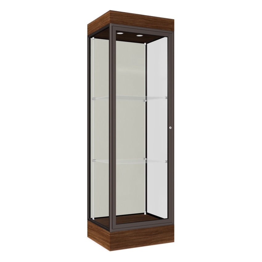 Ghent Edge Floor Display Case Lighted 6"H Laminate Base Finish, Aluminum Frame - 76"H x 24"W x 20"D (91LFXX) - SchoolOutlet