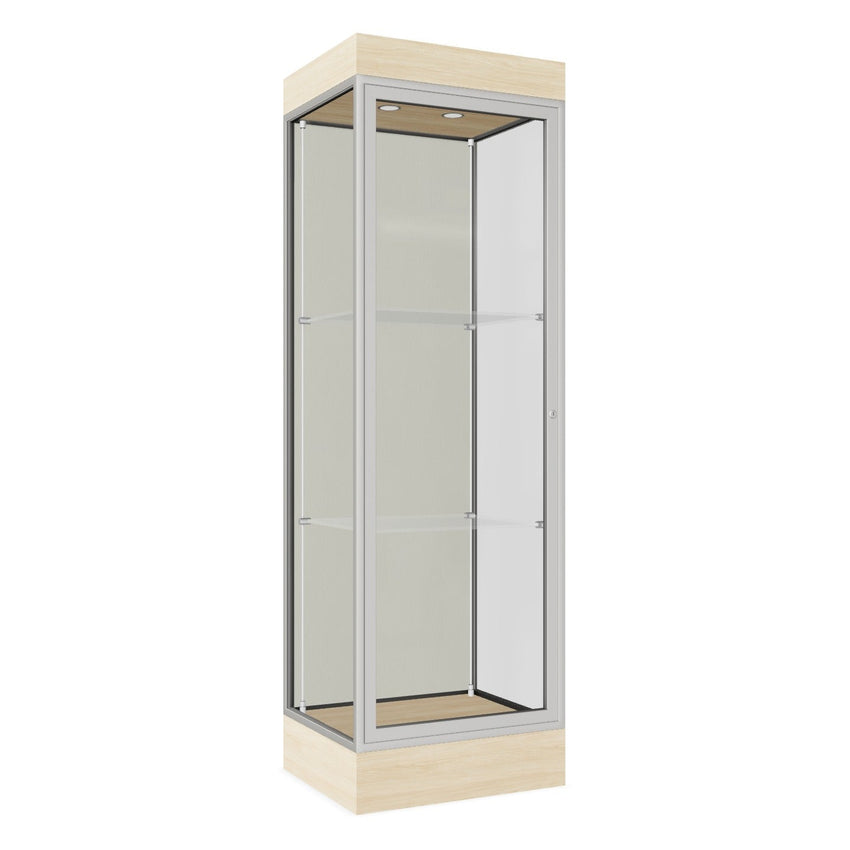 Ghent Edge Floor Display Case Lighted 6"H Laminate Base Finish, Aluminum Frame - 76"H x 24"W x 20"D (91LFXX) - SchoolOutlet