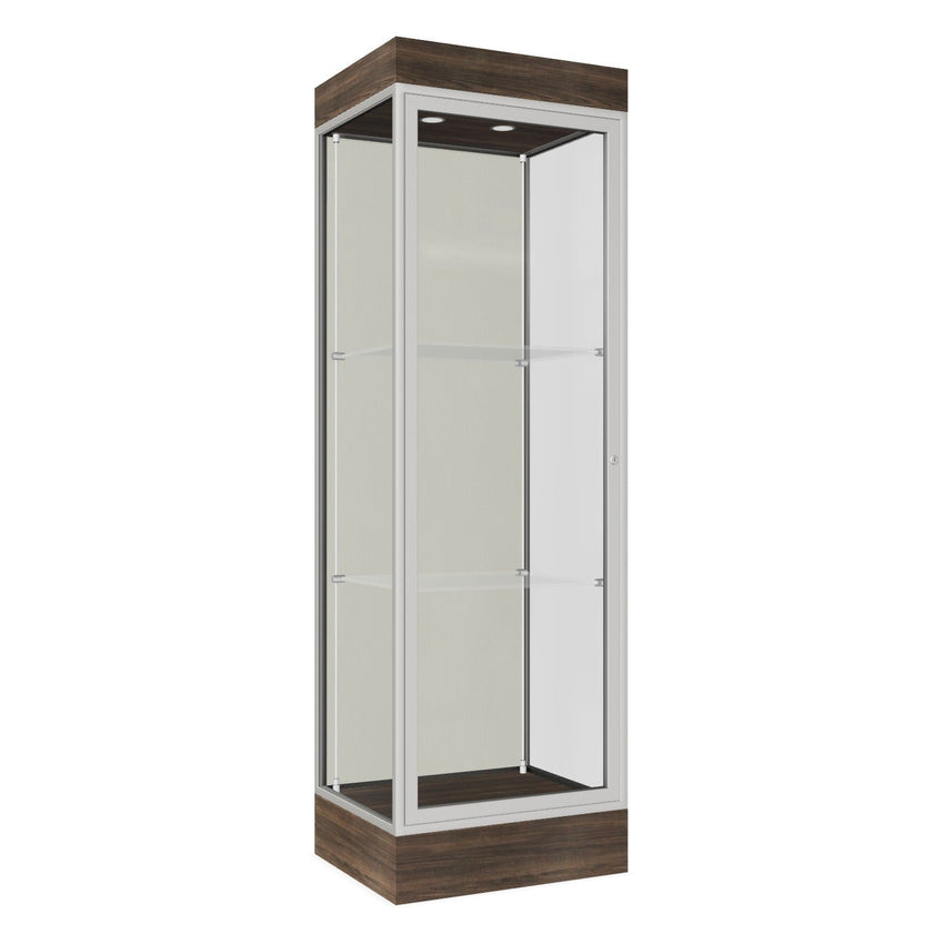 Ghent Edge Floor Display Case Lighted 6"H Laminate Base Finish, Aluminum Frame - 76"H x 24"W x 20"D (91LFXX) - SchoolOutlet