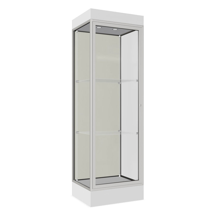 Ghent Edge Floor Display Case Lighted 6"H Laminate Base Finish, Aluminum Frame - 76"H x 24"W x 20"D (91LFXX) - SchoolOutlet