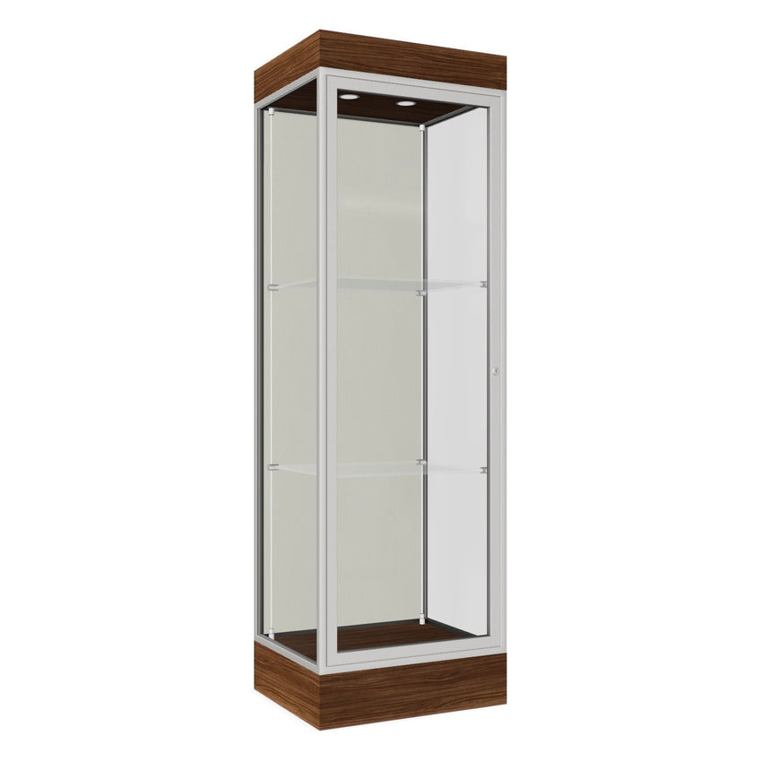 Ghent Edge Floor Display Case Lighted 6"H Laminate Base Finish, Aluminum Frame - 76"H x 24"W x 20"D (91LFXX) - SchoolOutlet