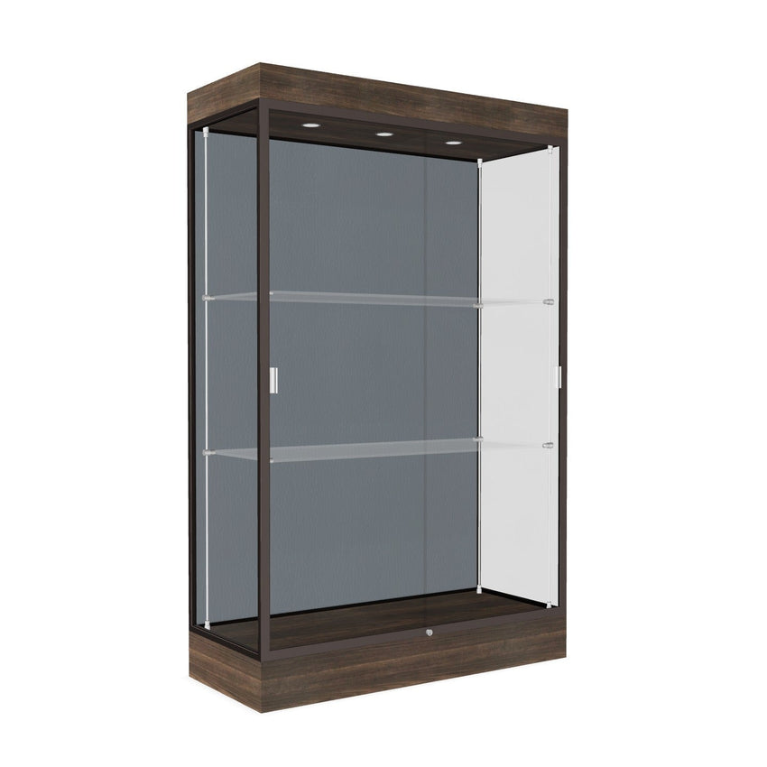 Ghent Edge Floor Display Case Lighted 6"H Laminate Base Finish, Aluminum Frame - 76"H x 48"W x 20"D (92LFXX) - SchoolOutlet