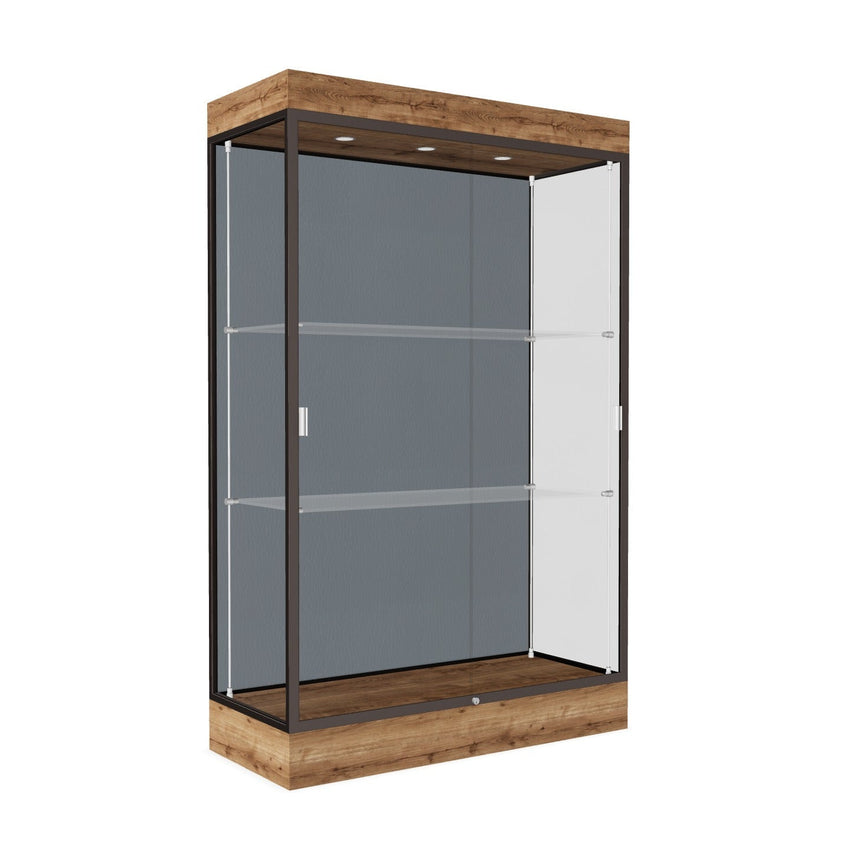 Ghent Edge Floor Display Case Lighted 6"H Laminate Base Finish, Aluminum Frame - 76"H x 48"W x 20"D (92LFXX) - SchoolOutlet