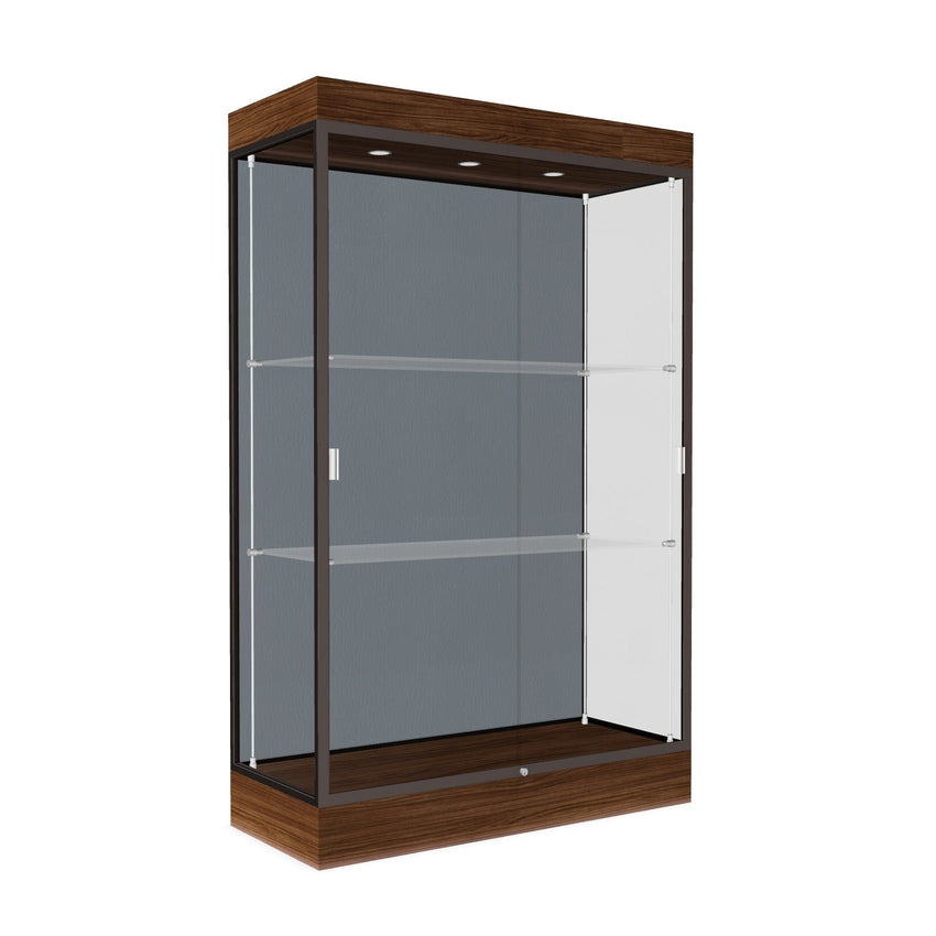 Ghent Edge Floor Display Case Lighted 6"H Laminate Base Finish, Aluminum Frame - 76"H x 48"W x 20"D (92LFXX) - SchoolOutlet