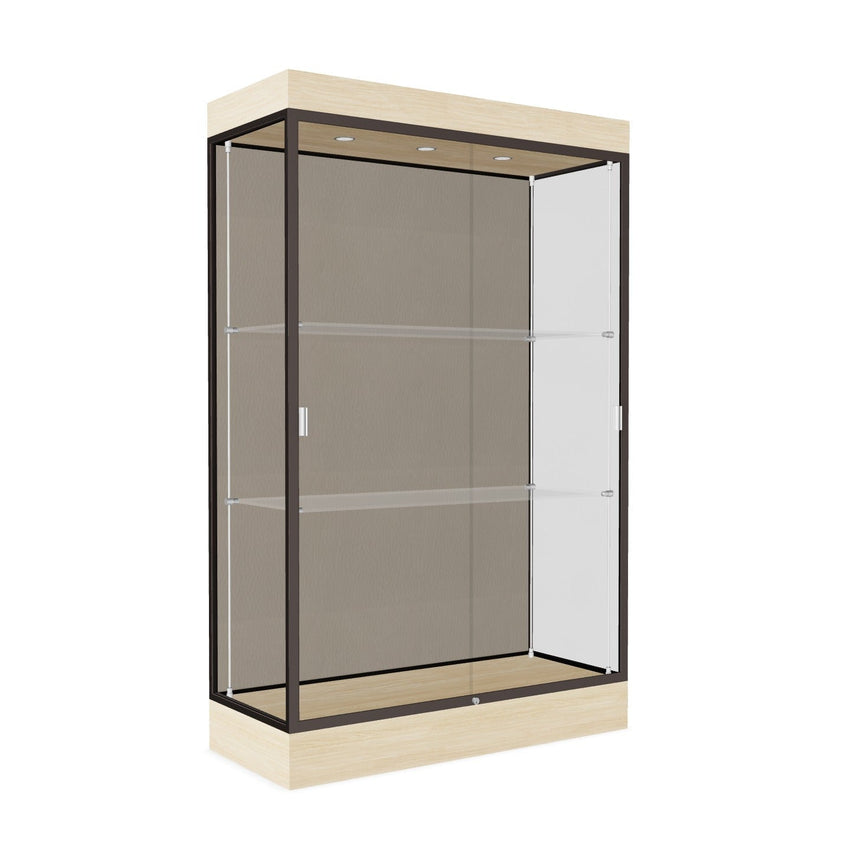Ghent Edge Floor Display Case Lighted 6"H Laminate Base Finish, Aluminum Frame - 76"H x 48"W x 20"D (92LFXX) - SchoolOutlet