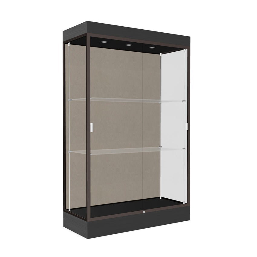 Ghent Edge Floor Display Case Lighted 6"H Laminate Base Finish, Aluminum Frame - 76"H x 48"W x 20"D (92LFXX) - SchoolOutlet