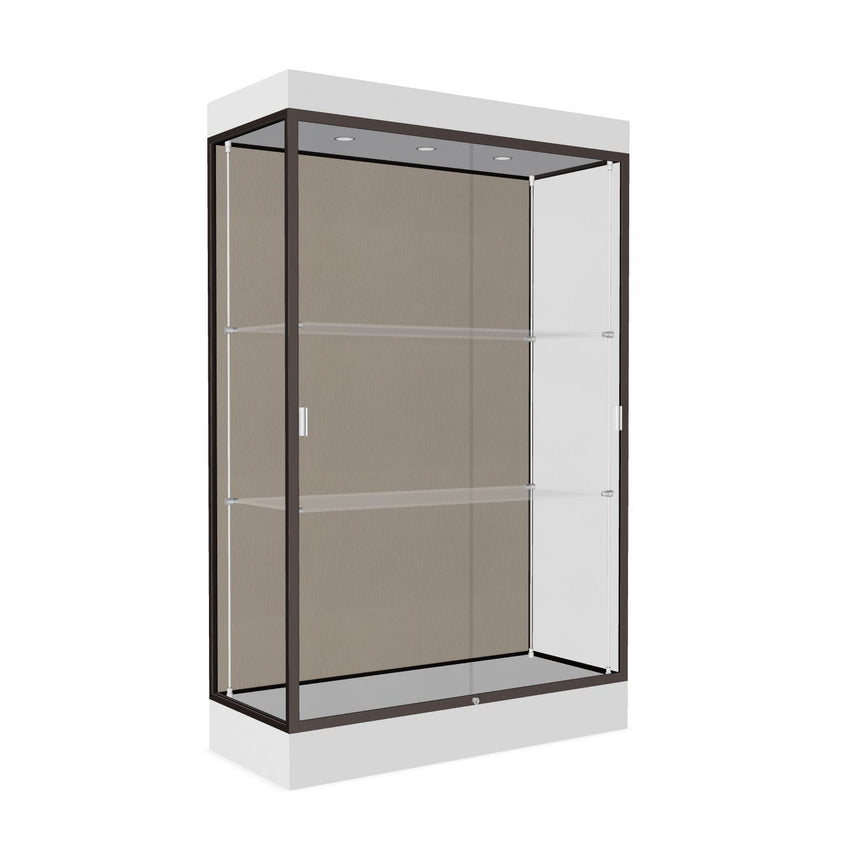Ghent Edge Floor Display Case Lighted 6"H Laminate Base Finish, Aluminum Frame - 76"H x 48"W x 20"D (92LFXX) - SchoolOutlet