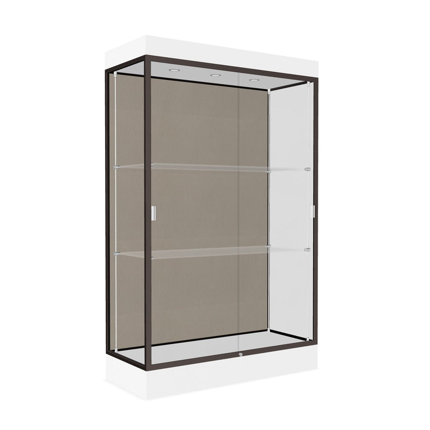 Ghent Edge Floor Display Case Lighted 6"H Laminate Base Finish, Aluminum Frame - 76"H x 48"W x 20"D (92LFXX) - SchoolOutlet