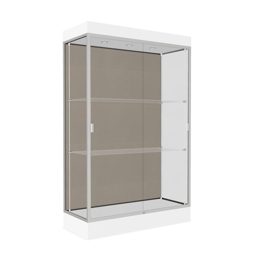 Ghent Edge Floor Display Case Lighted 6"H Laminate Base Finish, Aluminum Frame - 76"H x 48"W x 20"D (92LFXX) - SchoolOutlet