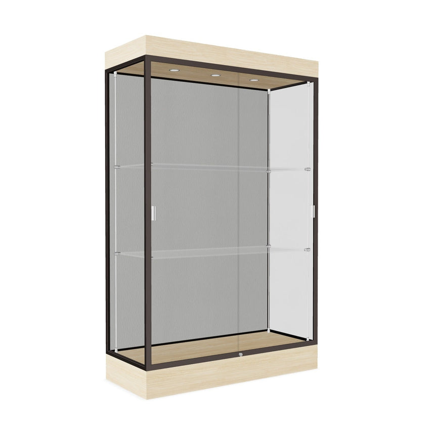 Ghent Edge Floor Display Case Lighted 6"H Laminate Base Finish, Aluminum Frame - 76"H x 48"W x 20"D (92LFXX) - SchoolOutlet