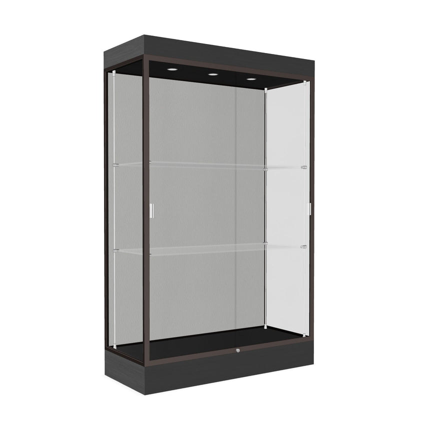 Ghent Edge Floor Display Case Lighted 6"H Laminate Base Finish, Aluminum Frame - 76"H x 48"W x 20"D (92LFXX) - SchoolOutlet