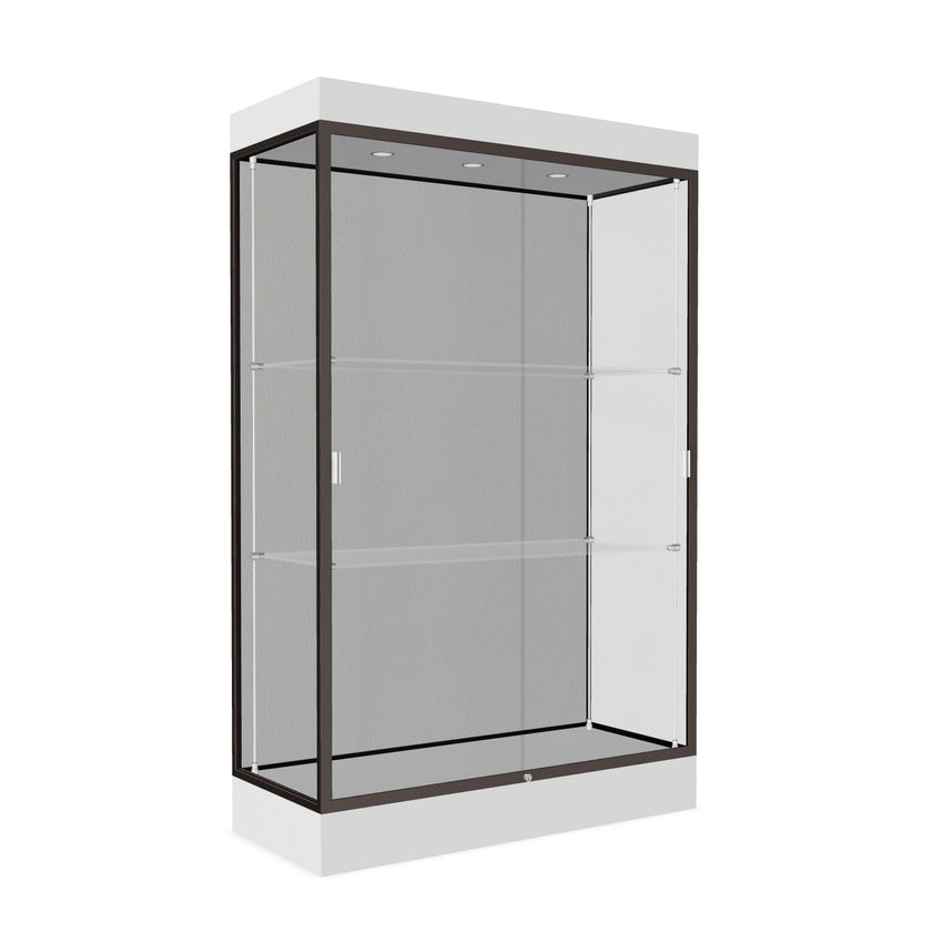 Ghent Edge Floor Display Case Lighted 6"H Laminate Base Finish, Aluminum Frame - 76"H x 48"W x 20"D (92LFXX) - SchoolOutlet