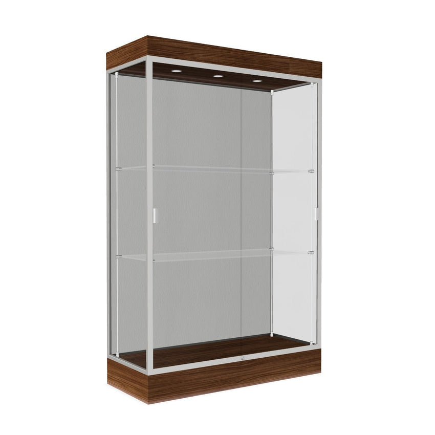 Ghent Edge Floor Display Case Lighted 6"H Laminate Base Finish, Aluminum Frame - 76"H x 48"W x 20"D (92LFXX) - SchoolOutlet