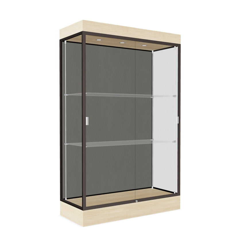 Ghent Edge Floor Display Case Lighted 6"H Laminate Base Finish, Aluminum Frame - 76"H x 48"W x 20"D (92LFXX) - SchoolOutlet