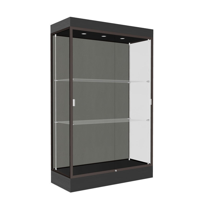 Ghent Edge Floor Display Case Lighted 6"H Laminate Base Finish, Aluminum Frame - 76"H x 48"W x 20"D (92LFXX) - SchoolOutlet