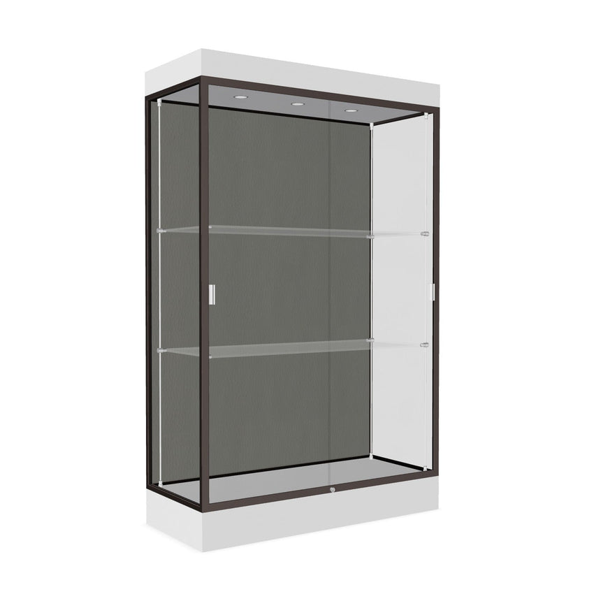 Ghent Edge Floor Display Case Lighted 6"H Laminate Base Finish, Aluminum Frame - 76"H x 48"W x 20"D (92LFXX) - SchoolOutlet