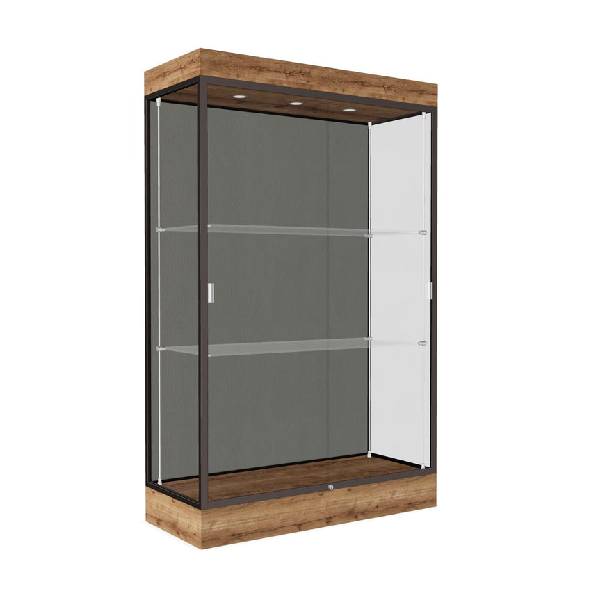 Ghent Edge Floor Display Case Lighted 6"H Laminate Base Finish, Aluminum Frame - 76"H x 48"W x 20"D (92LFXX) - SchoolOutlet