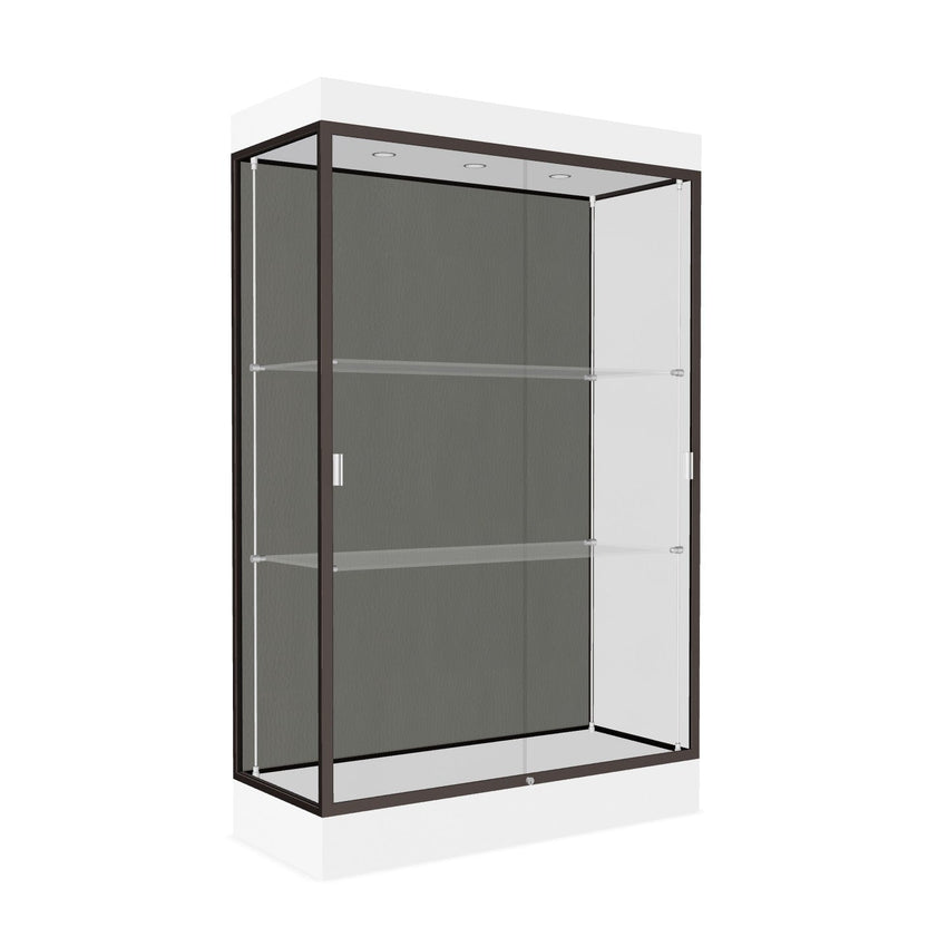 Ghent Edge Floor Display Case Lighted 6"H Laminate Base Finish, Aluminum Frame - 76"H x 48"W x 20"D (92LFXX) - SchoolOutlet
