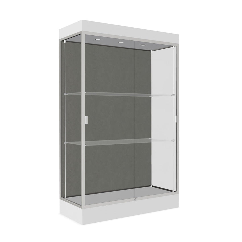 Ghent Edge Floor Display Case Lighted 6"H Laminate Base Finish, Aluminum Frame - 76"H x 48"W x 20"D (92LFXX) - SchoolOutlet