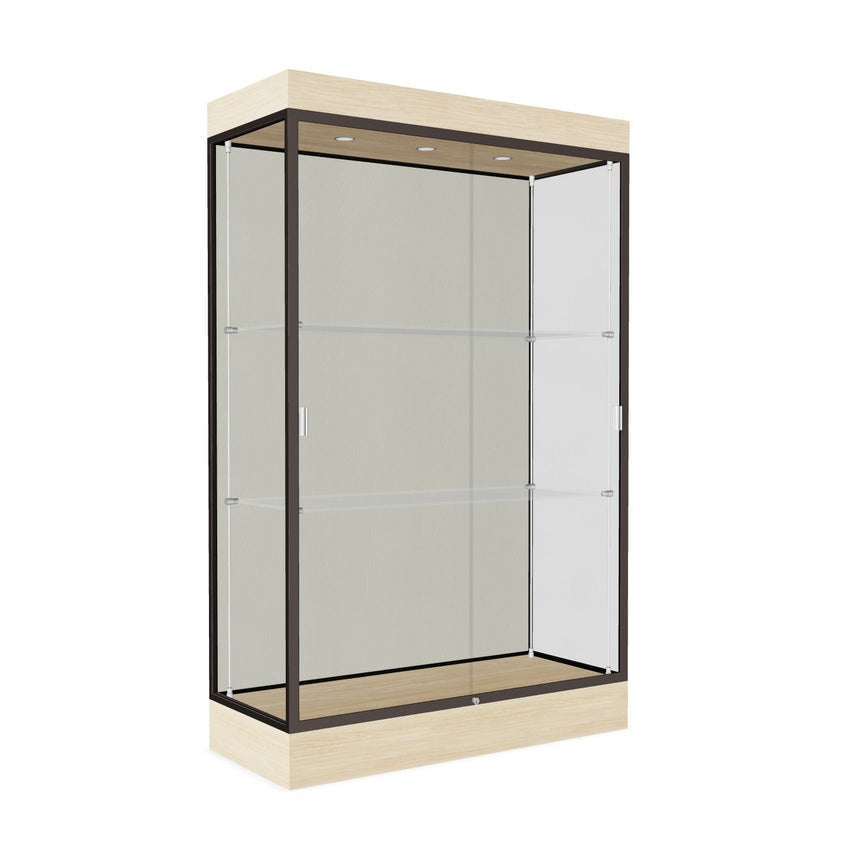 Ghent Edge Floor Display Case Lighted 6"H Laminate Base Finish, Aluminum Frame - 76"H x 48"W x 20"D (92LFXX) - SchoolOutlet