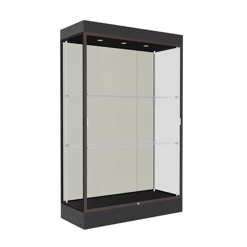 Ghent Edge Floor Display Case Lighted 6"H Laminate Base Finish, Aluminum Frame - 76"H x 48"W x 20"D (92LFXX) - SchoolOutlet