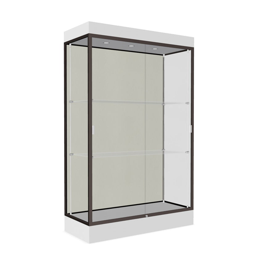 Ghent Edge Floor Display Case Lighted 6"H Laminate Base Finish, Aluminum Frame - 76"H x 48"W x 20"D (92LFXX) - SchoolOutlet