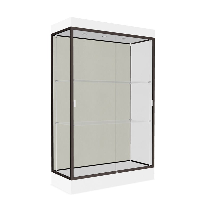 Ghent Edge Floor Display Case Lighted 6"H Laminate Base Finish, Aluminum Frame - 76"H x 48"W x 20"D (92LFXX) - SchoolOutlet