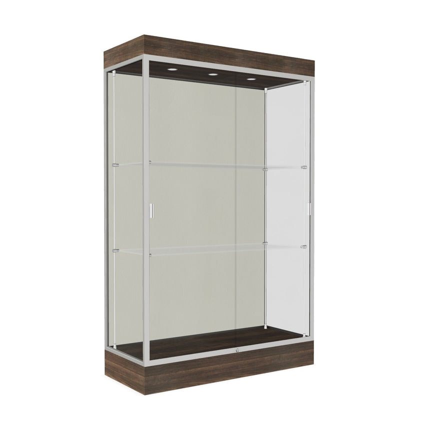 Ghent Edge Floor Display Case Lighted 6"H Laminate Base Finish, Aluminum Frame - 76"H x 48"W x 20"D (92LFXX) - SchoolOutlet