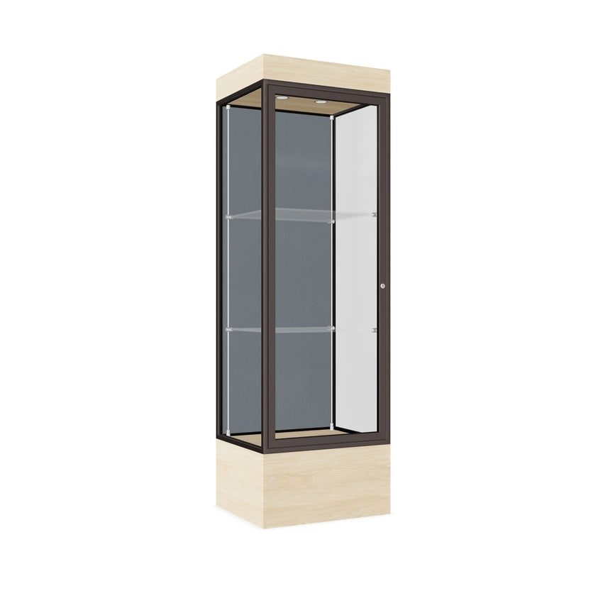 Ghent Edge Floor Display Case Lighted 12"H Laminate Base Finish, Aluminum Frame - 76"H x 24"W x 20"D (93LFXX) - SchoolOutlet
