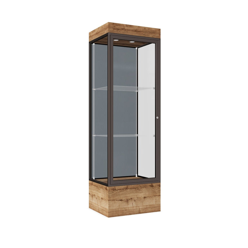 Ghent Edge Floor Display Case Lighted 12"H Laminate Base Finish, Aluminum Frame - 76"H x 24"W x 20"D (93LFXX) - SchoolOutlet