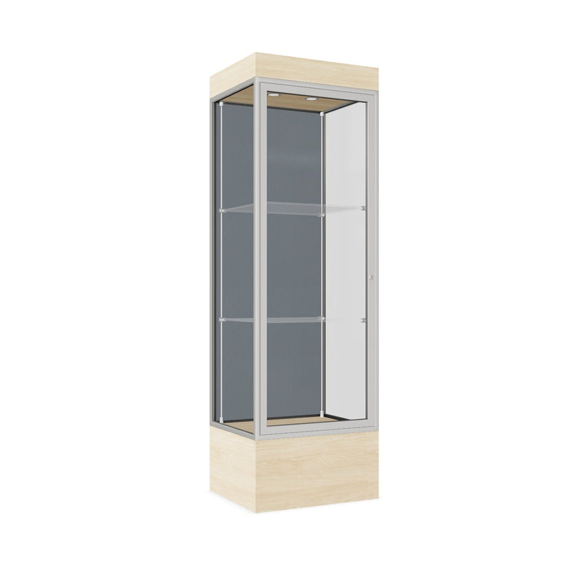 Ghent Edge Floor Display Case Lighted 12"H Laminate Base Finish, Aluminum Frame - 76"H x 24"W x 20"D (93LFXX) - SchoolOutlet