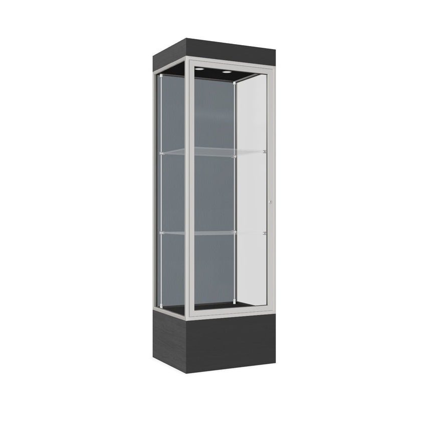 Ghent Edge Floor Display Case Lighted 12"H Laminate Base Finish, Aluminum Frame - 76"H x 24"W x 20"D (93LFXX) - SchoolOutlet
