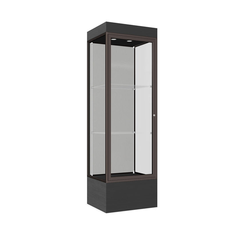 Ghent Edge Floor Display Case Lighted 12"H Laminate Base Finish, Aluminum Frame - 76"H x 24"W x 20"D (93LFXX) - SchoolOutlet