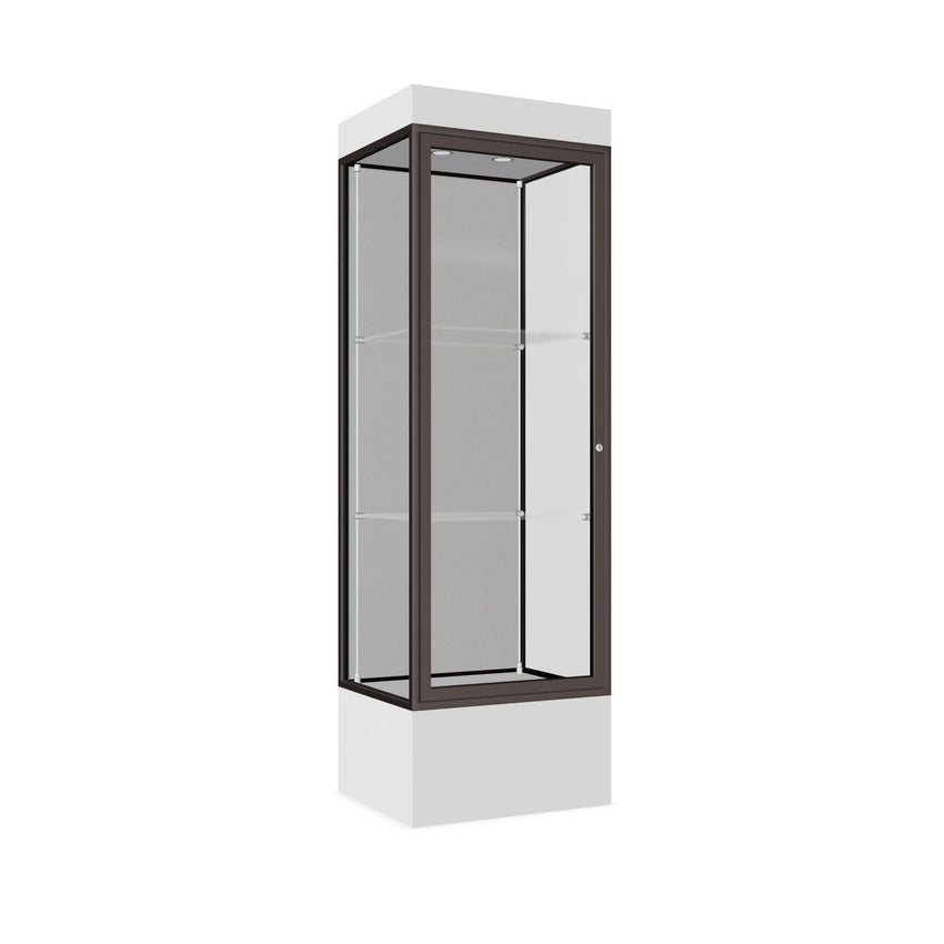 Ghent Edge Floor Display Case Lighted 12"H Laminate Base Finish, Aluminum Frame - 76"H x 24"W x 20"D (93LFXX) - SchoolOutlet