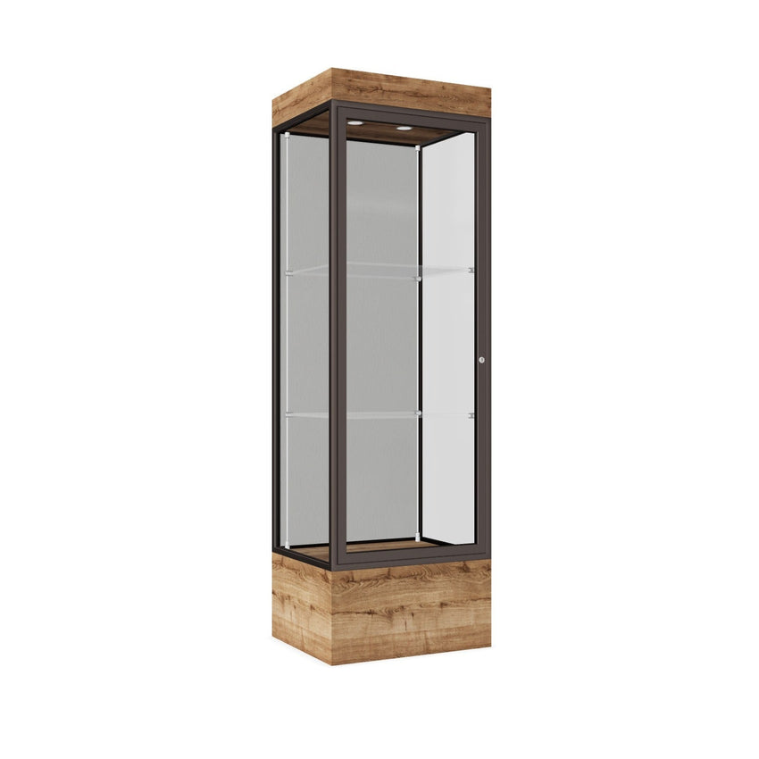Ghent Edge Floor Display Case Lighted 12"H Laminate Base Finish, Aluminum Frame - 76"H x 24"W x 20"D (93LFXX) - SchoolOutlet