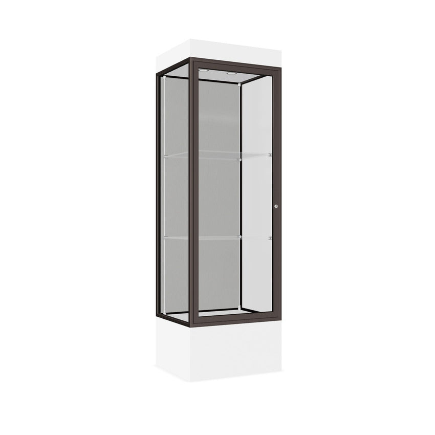 Ghent Edge Floor Display Case Lighted 12"H Laminate Base Finish, Aluminum Frame - 76"H x 24"W x 20"D (93LFXX) - SchoolOutlet