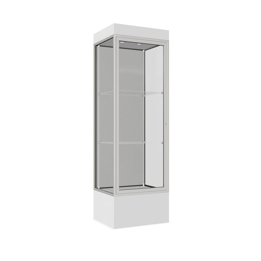 Ghent Edge Floor Display Case Lighted 12"H Laminate Base Finish, Aluminum Frame - 76"H x 24"W x 20"D (93LFXX) - SchoolOutlet