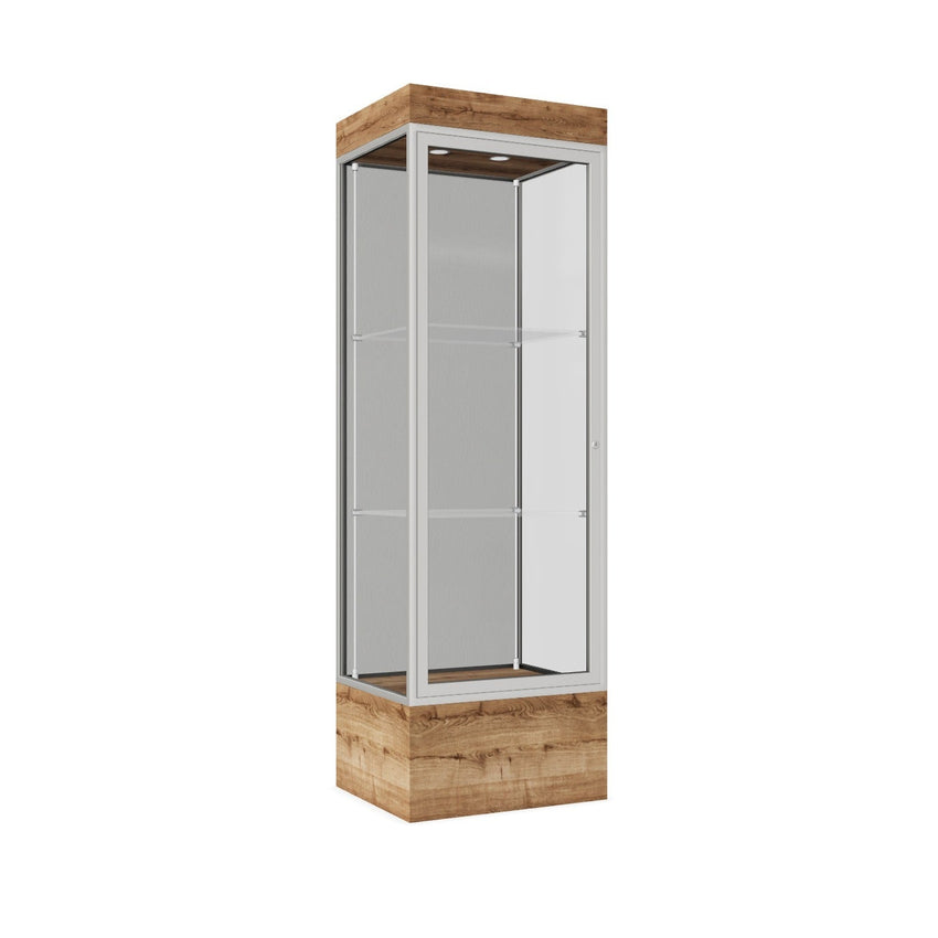 Ghent Edge Floor Display Case Lighted 12"H Laminate Base Finish, Aluminum Frame - 76"H x 24"W x 20"D (93LFXX) - SchoolOutlet