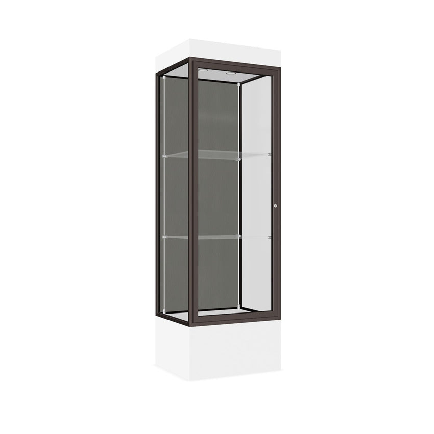 Ghent Edge Floor Display Case Lighted 12"H Laminate Base Finish, Aluminum Frame - 76"H x 24"W x 20"D (93LFXX) - SchoolOutlet