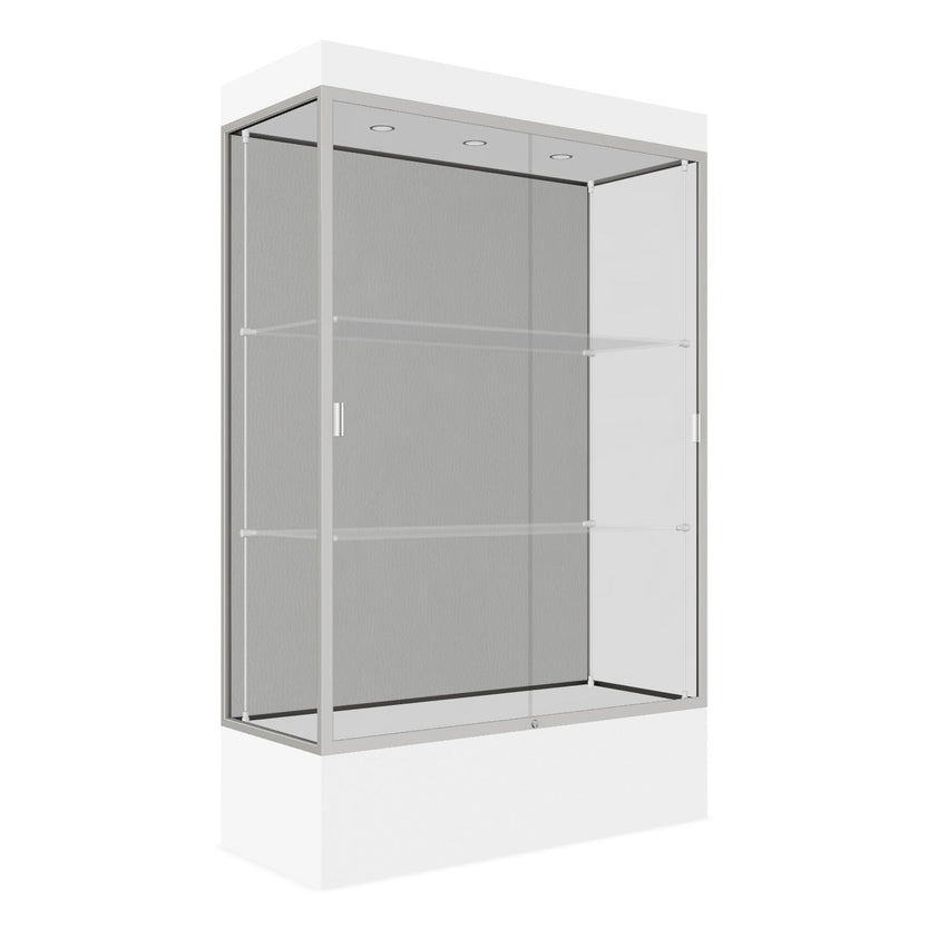 Ghent Edge Floor Display Case Lighted 12"H Laminate Base Finish, Aluminum Frame - 76"H x 48"W x 20"D (94LFXX) - SchoolOutlet