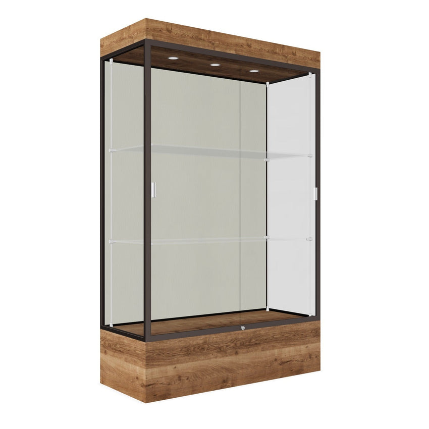 Ghent Edge Floor Display Case Lighted 12"H Laminate Base Finish, Aluminum Frame - 76"H x 48"W x 20"D (94LFXX) - SchoolOutlet