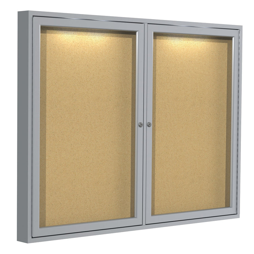 Ghent 2 Door Enclosed Natural Cork Bulletin Board, Concealed Lighting, 3'H x 4'W (GHE - CPA23648K) - SchoolOutlet