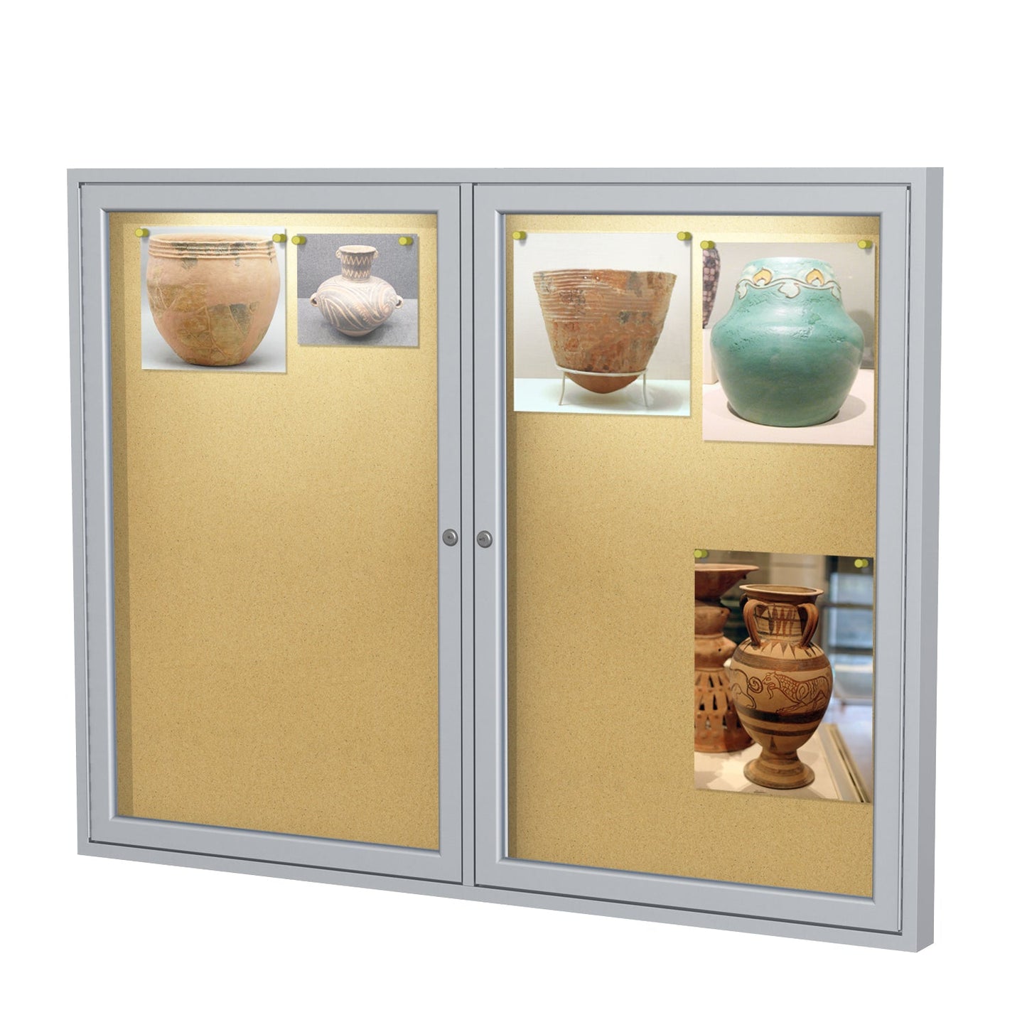Ghent 2 Door Enclosed Natural Cork Bulletin Board, Concealed Lighting, 3'H x 4'W (GHE - CPA23648K) - SchoolOutlet